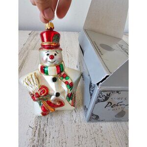 Polonaise star snowman ornament glass glitter gold red Kurt Adler Xmas tree